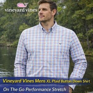 Vineyard Vines Mens XL Plaid Button Down Shirt On The Go Performance Stretch